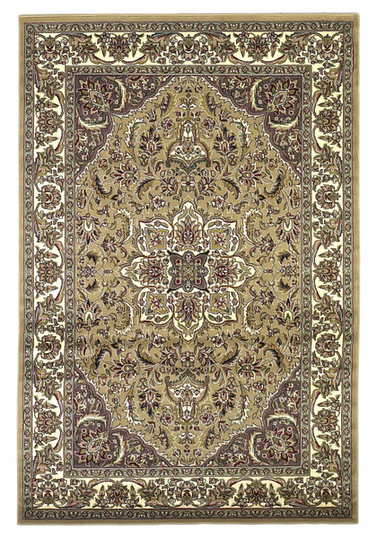 5'x8' Beige Ivory Machine Woven Floral Medallion Indoor Area Rug