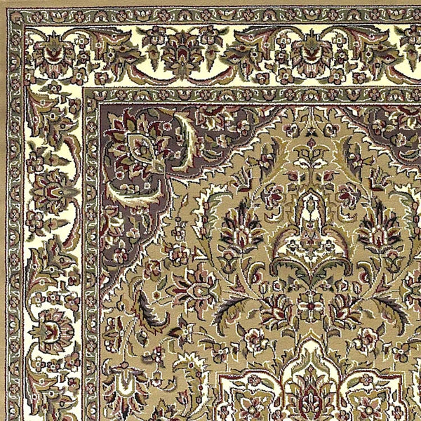 5'x8' Beige Ivory Machine Woven Floral Medallion Indoor Area Rug