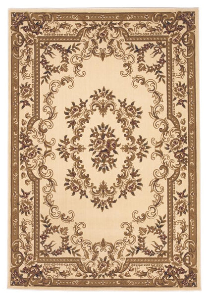 5'x8' Ivory Machine Woven Hand Carved Floral Medallion Indoor Area Rug