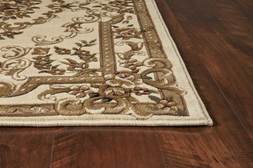 5'x8' Ivory Machine Woven Hand Carved Floral Medallion Indoor Area Rug