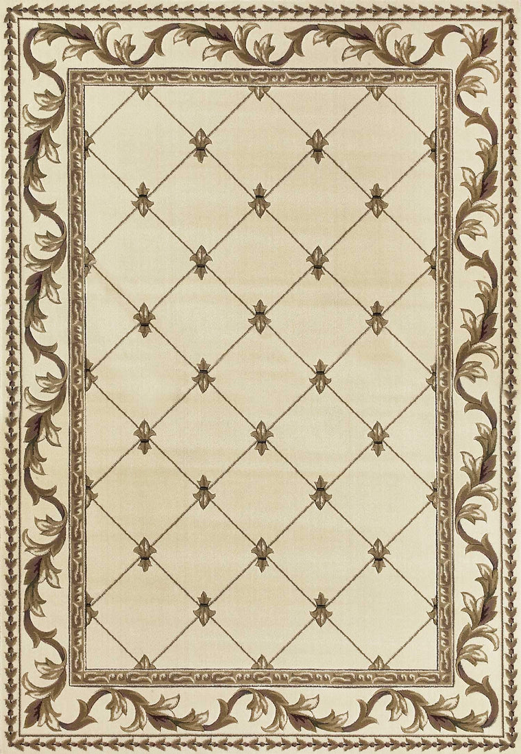 5'x8' Ivory Machine Woven Hand Carved Fleur De Lis Indoor Area Rug