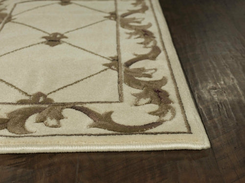 5'x8' Ivory Machine Woven Hand Carved Fleur De Lis Indoor Area Rug