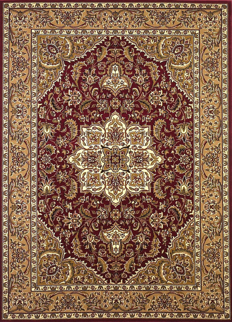 Red Beige Machine Woven Traditional Medallion Octagon Indoor Area Rug