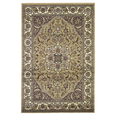 Beige Ivory Machine Woven Traditional Medallion Octagon Indoor Area