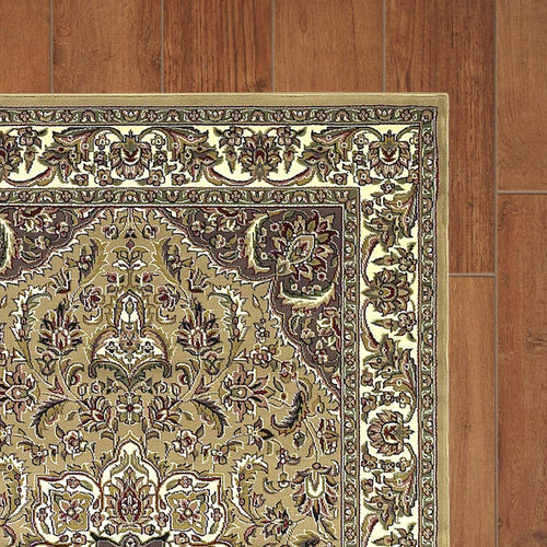 Beige Ivory Machine Woven Traditional Medallion Octagon Indoor Area