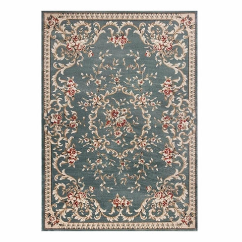 8' x 10' Slate Blue Floral Bordered Indoor Area Rug