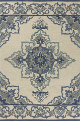 2'x3' Ivory Blue Hand Hooked Floral Medallion Indoor Outdoor Accent