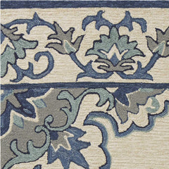 2'x3' Ivory Blue Hand Hooked Floral Medallion Indoor Outdoor Accent