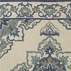 2'x3' Ivory Blue Hand Hooked Floral Medallion Indoor Outdoor Accent