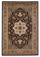 3'x5' Black Beige Machine Woven Floral Medallion Indoor Area Rug