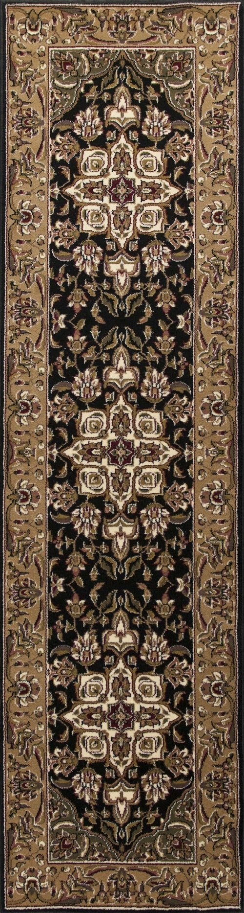 3'x5' Black Beige Machine Woven Floral Medallion Indoor Area Rug