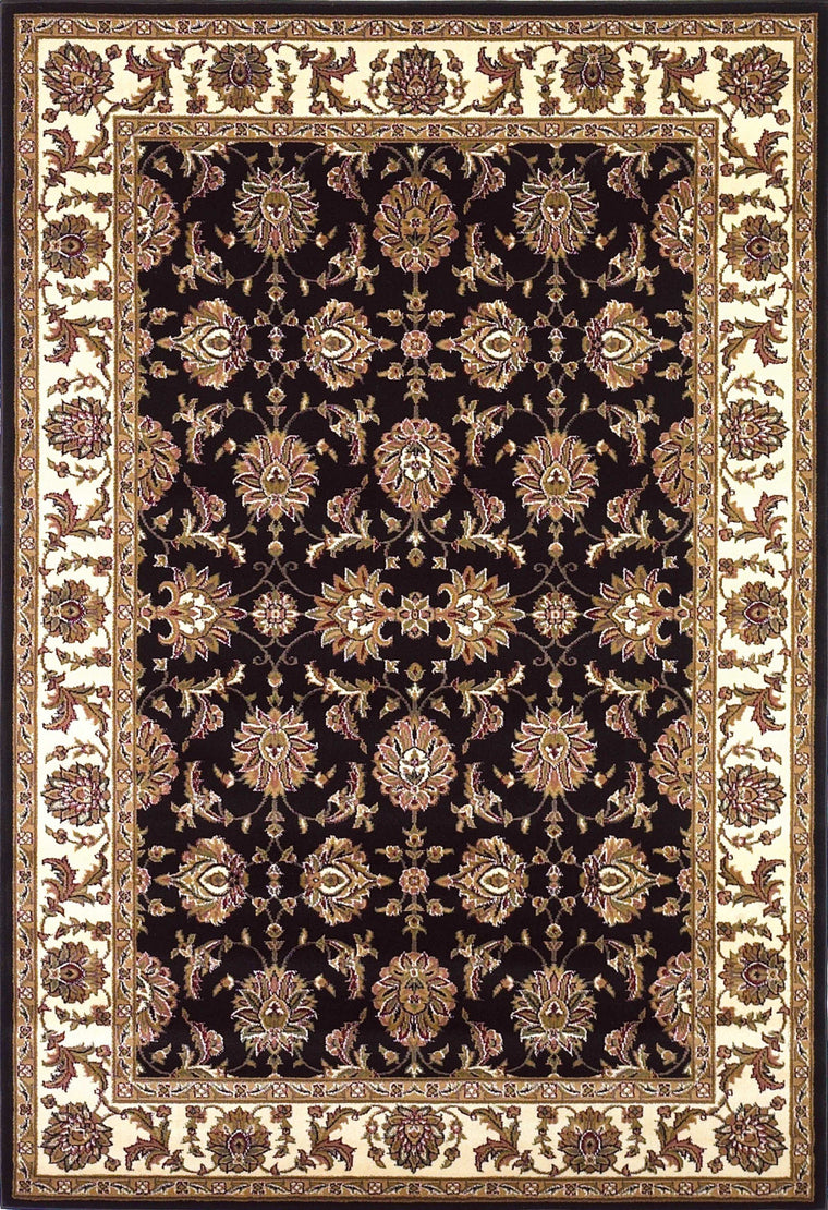 8'x11' Black Ivory Machine Woven Floral Traditional Indoor Area Rug