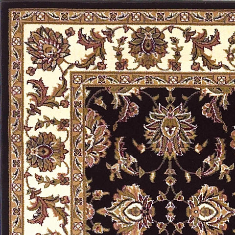 8'x11' Black Ivory Machine Woven Floral Traditional Indoor Area Rug