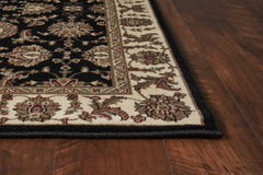 8'x11' Black Ivory Machine Woven Floral Traditional Indoor Area Rug