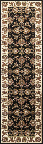 8'x11' Black Ivory Machine Woven Floral Traditional Indoor Area Rug