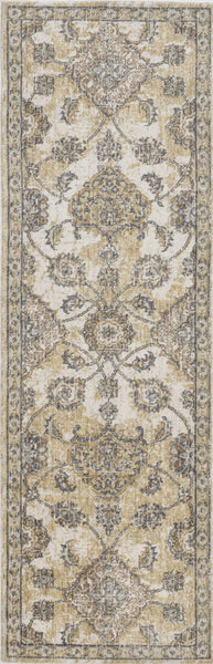 8'x11' Ivory Sand Machine Woven Bordered Floral Vines Indoor Area Rug