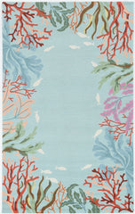 5'x8' Blue Hand Hooked Bordered Coral Reef Indoor Area Rug