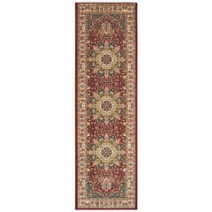 8' Red Ivory Machine Woven Oriental Indoor Runner Rug