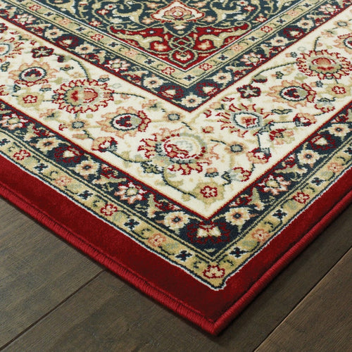 8' Red Ivory Machine Woven Oriental Indoor Runner Rug