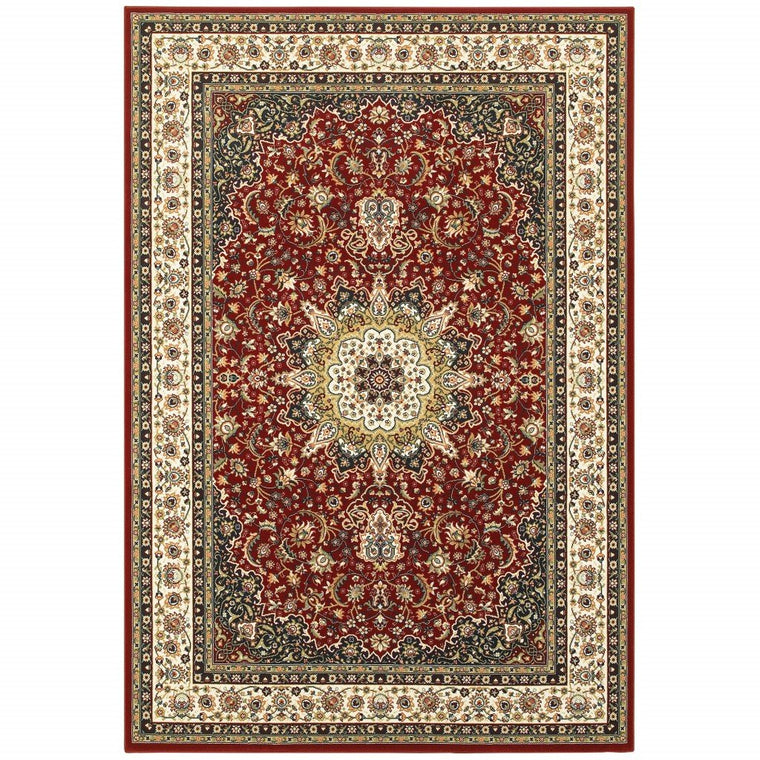 3' x 6' Red Ivory Machine Woven Oriental Indoor Area Rug