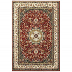 3' x 6' Red Ivory Machine Woven Oriental Indoor Area Rug