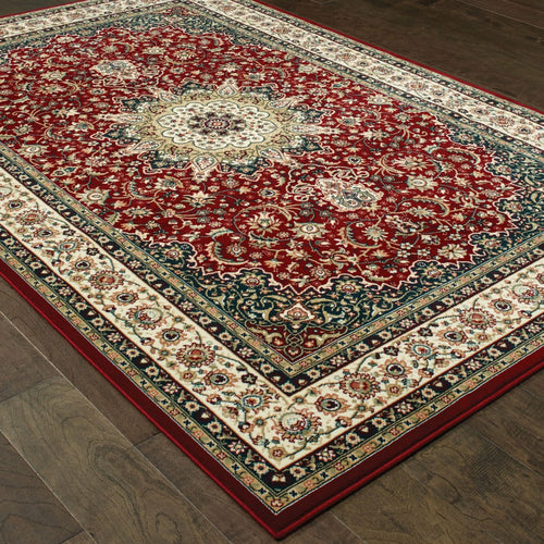 3' x 6' Red Ivory Machine Woven Oriental Indoor Area Rug