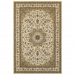 7' x 10' Ivory Beige Machine Woven Oriental Indoor Area Rug