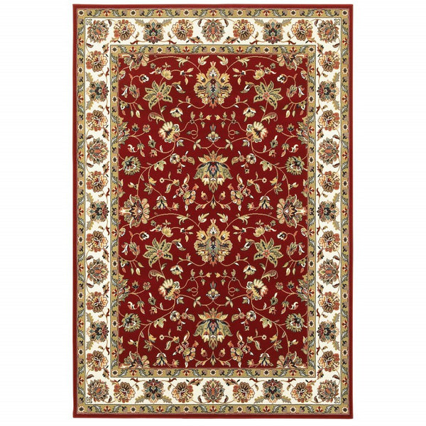 3' x 6' Red Ivory Machine Woven Floral Oriental Indoor Area Rug