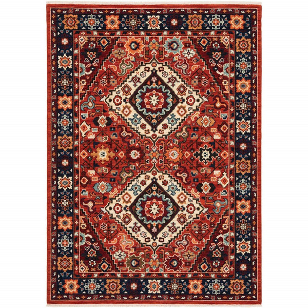 5' x 8' Red Blue Machine Woven Oriental Indoor Area Rug