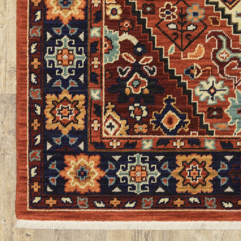 5' x 8' Red Blue Machine Woven Oriental Indoor Area Rug