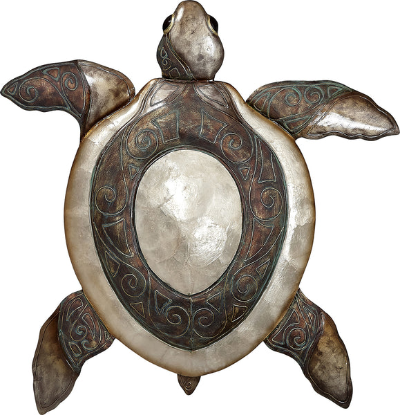 Metal & Capiz Turtle Wall Décor 20x22" - Bronze/White