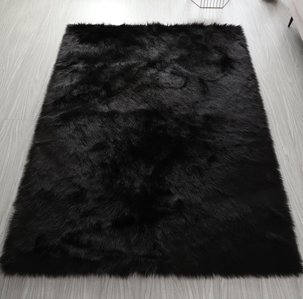 Cozy Ultra Soft Fluffy Faux Fur Black Area Rug