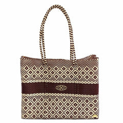 BURGUNDY BEIGE AZTEC STRIPE TRAVEL TOTE BAG WITH CLUTCH