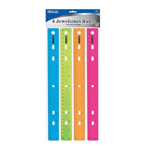 Bazic 336  BAZIC 12" (30cm) Jeweltones Color Ruler (4/Pack)   Pac