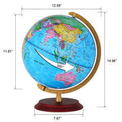 13in With Scale AR LED Light Globe ABS Sphere Wooden Base Political