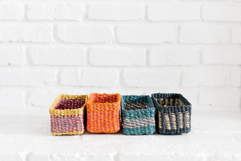 Seagrass Storage Woven Tray | Black + White band